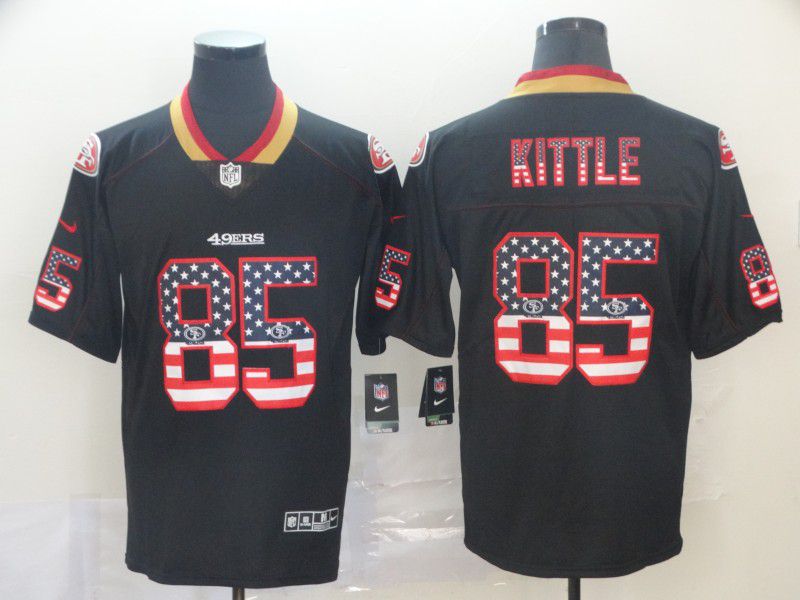 Men San Francisco 49ers #85 Kittle Nike USA Flag Fashion Black Color Rush Limited NFL Jersey